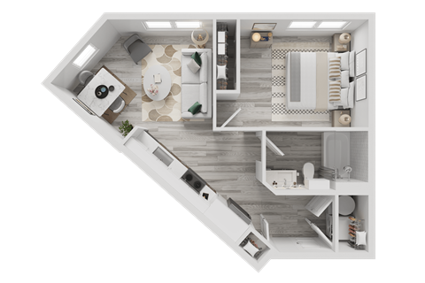 Floor plan for studio, 1 bath, 569 sqft